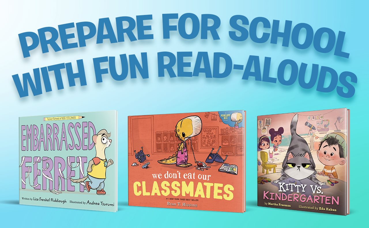 illustration of three children book covers and type that says 