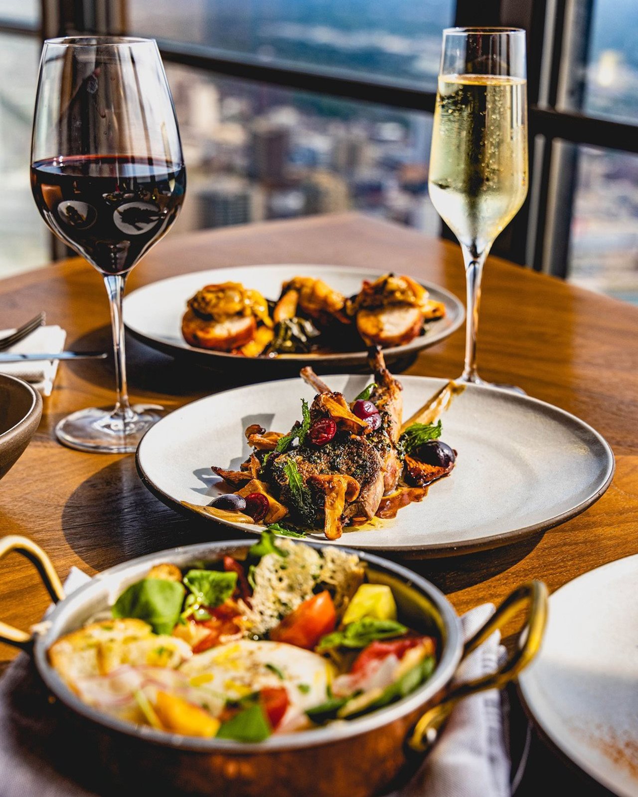Wine and food pairings at a table