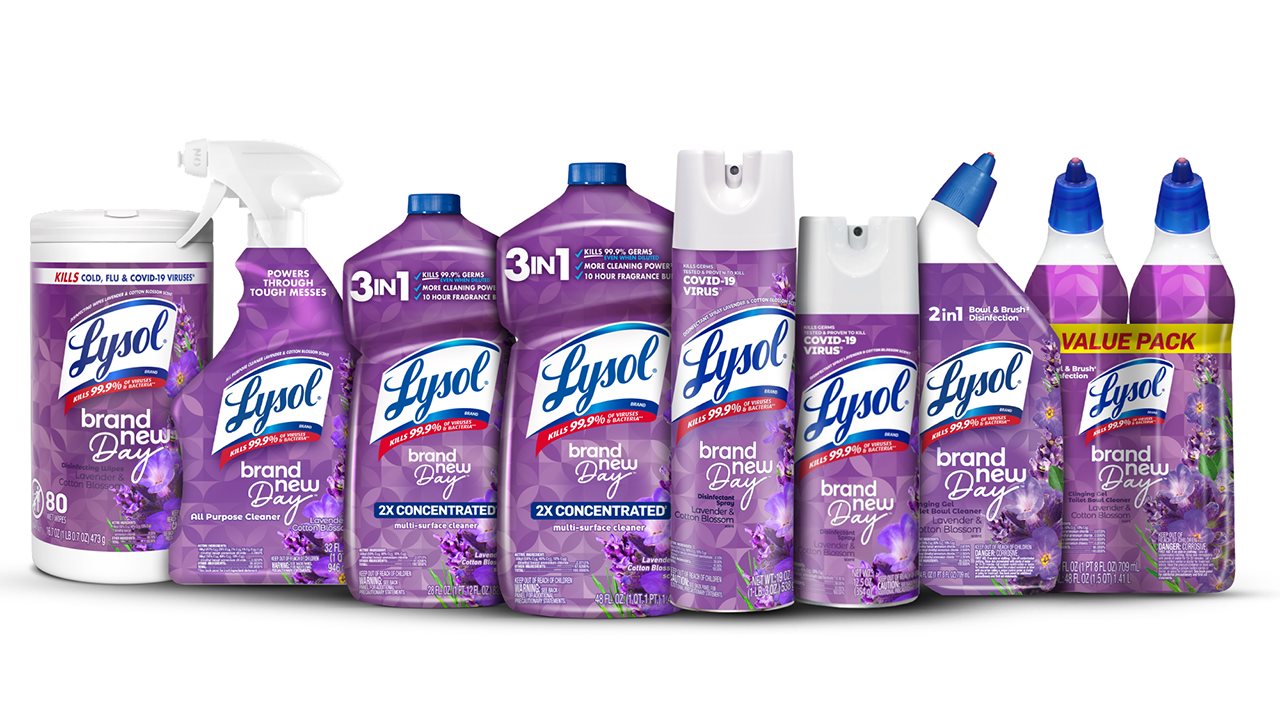 Familia de productos de limpieza Lysol con aroma a lavanda