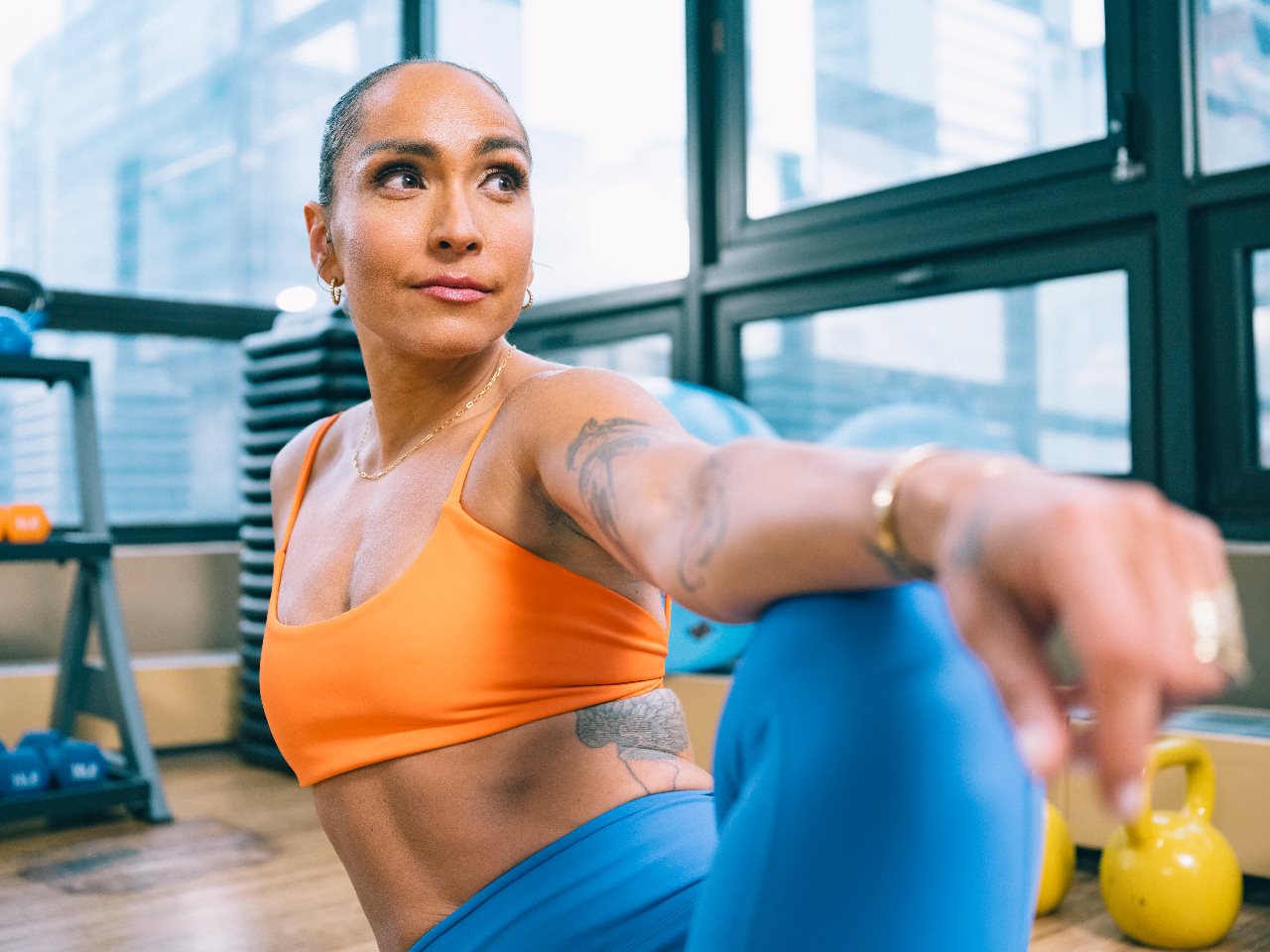 Robin stretching out in the gym