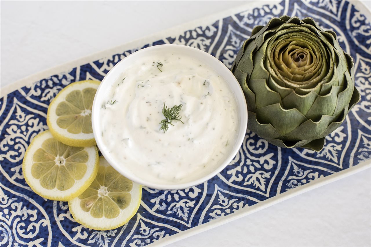 Artichoke and lemon dill dip. Ocean Mist Farms produces high quality artichokes.