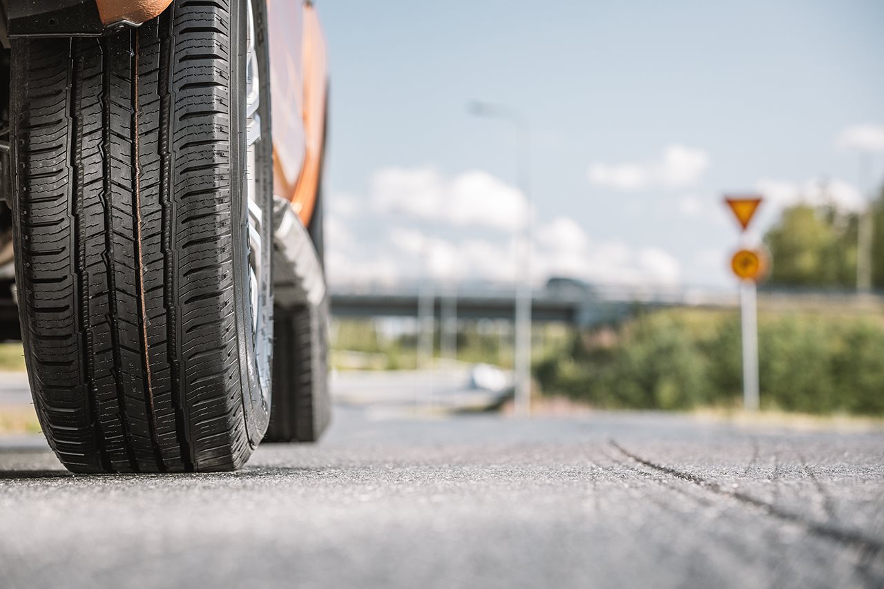 close up of a tire on the road