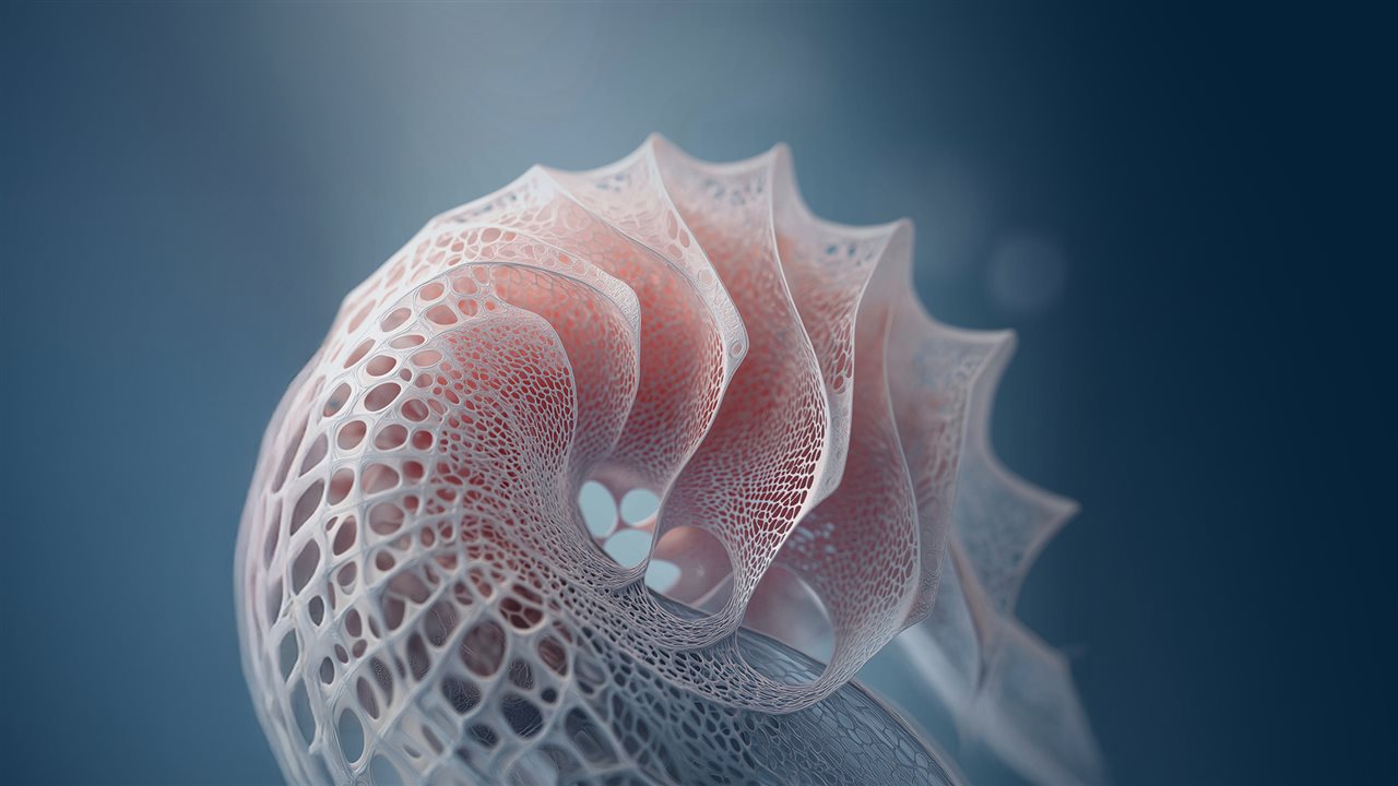 Close up of a shrimp shell. Genis is useing a material found in shrimp shells, in biomaterials that support bone healing.