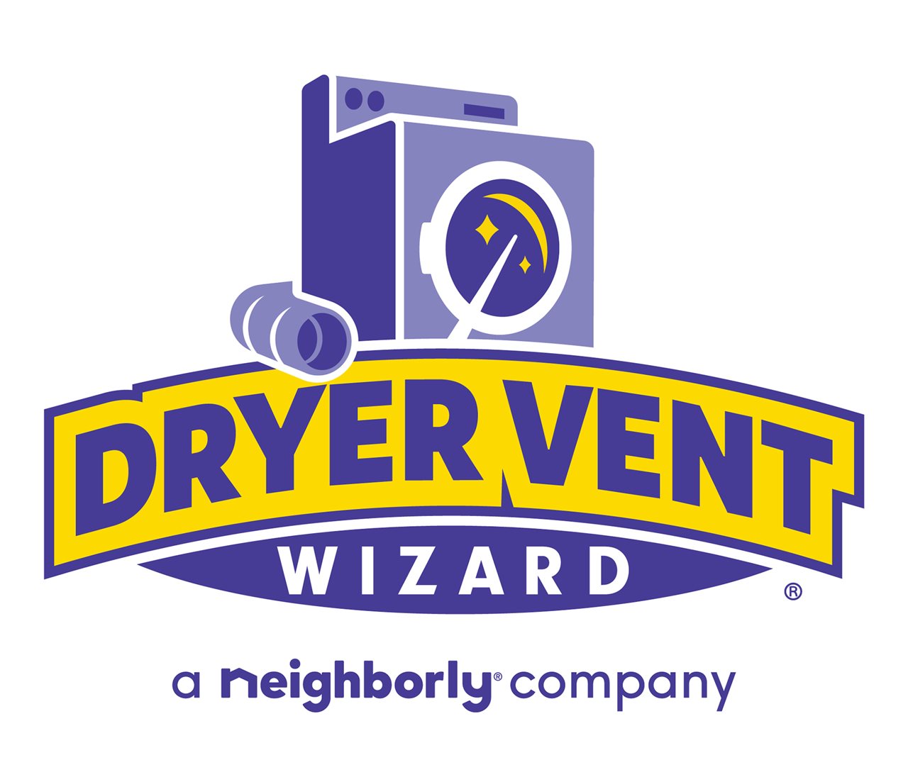 Purple and yellow Dryer Vent Wizard logo.