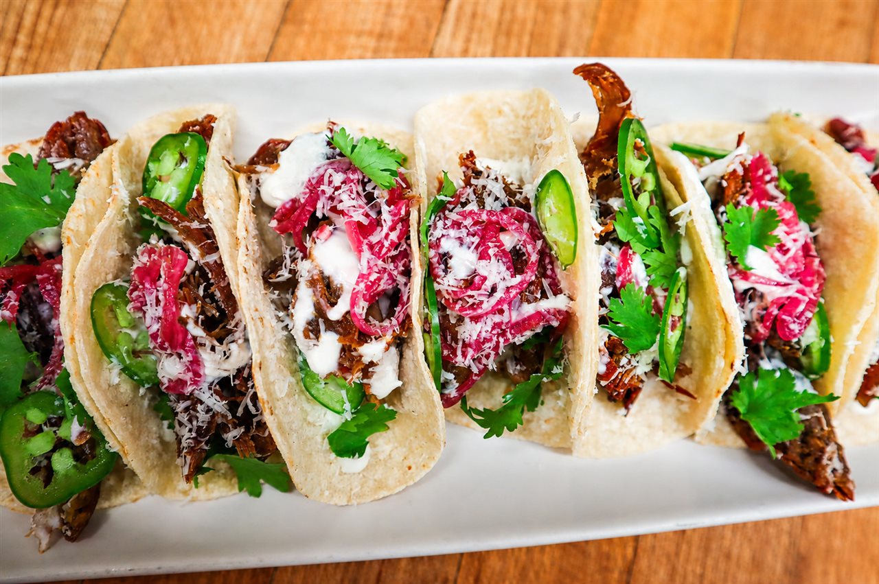 Duck confit tacos with Crème Fraîche, shallots and cilantro pairs well with Sequoia Grove Cabernet Sauvignon, Napa Valley