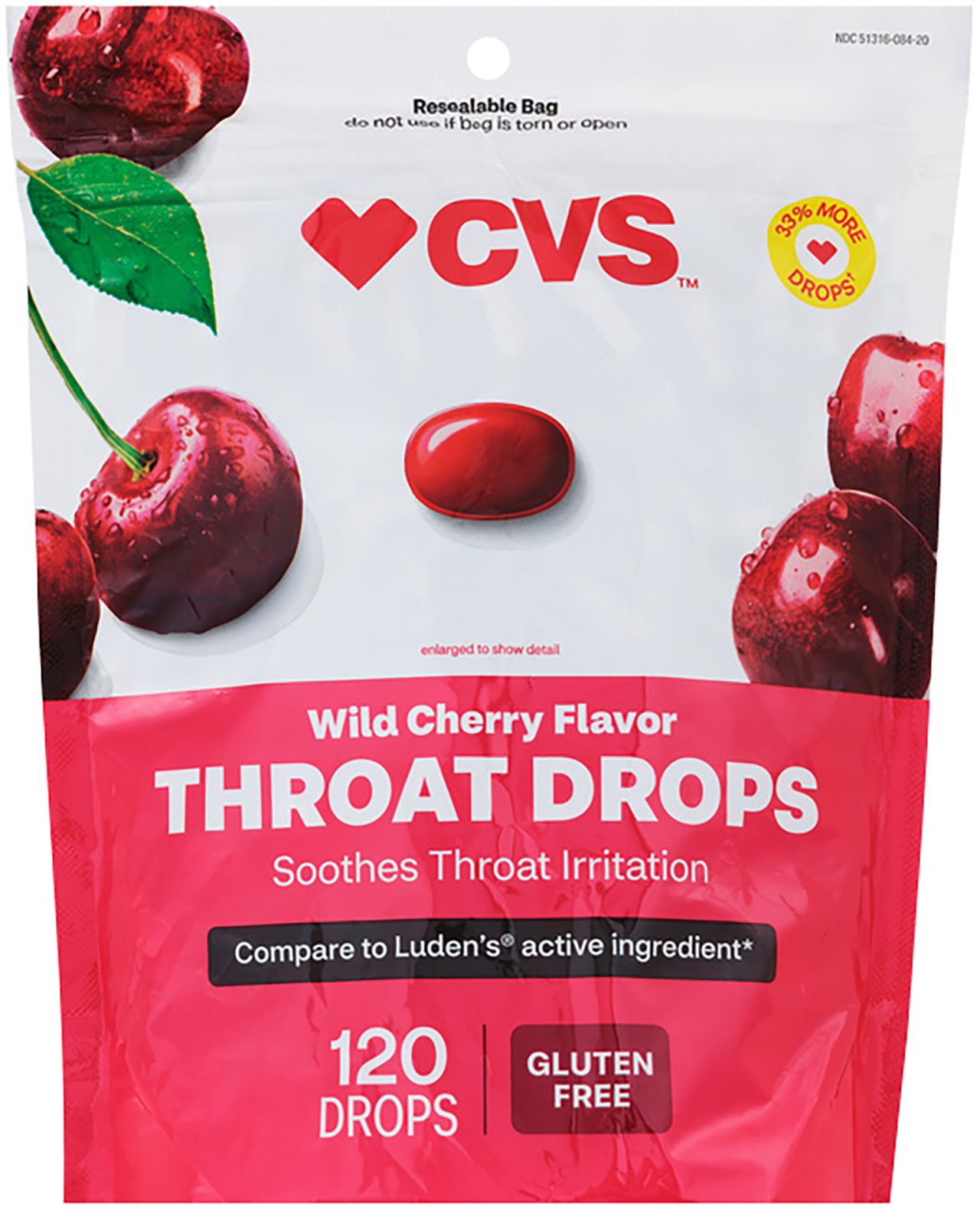 A bag of CVS Wild Cherry Flavored Throat Drops.