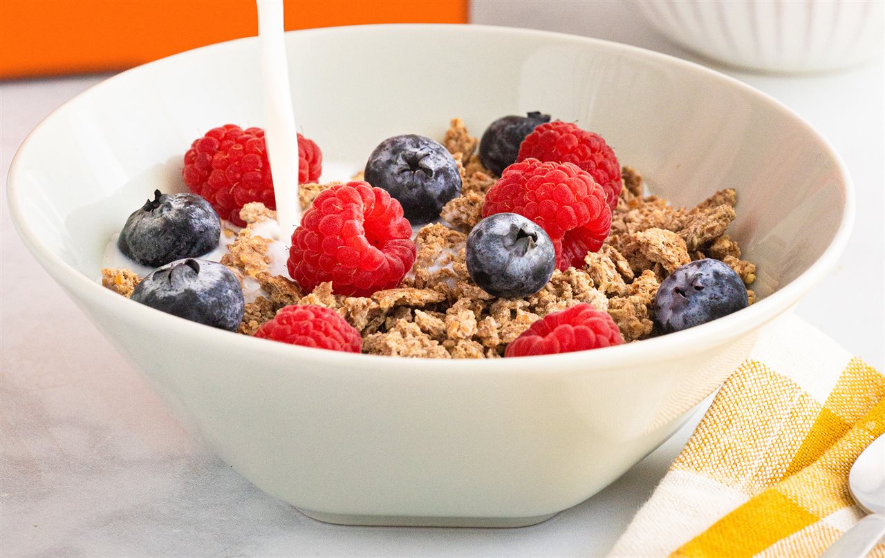 Ezekiel Sprouted grain cereal with fruit.
