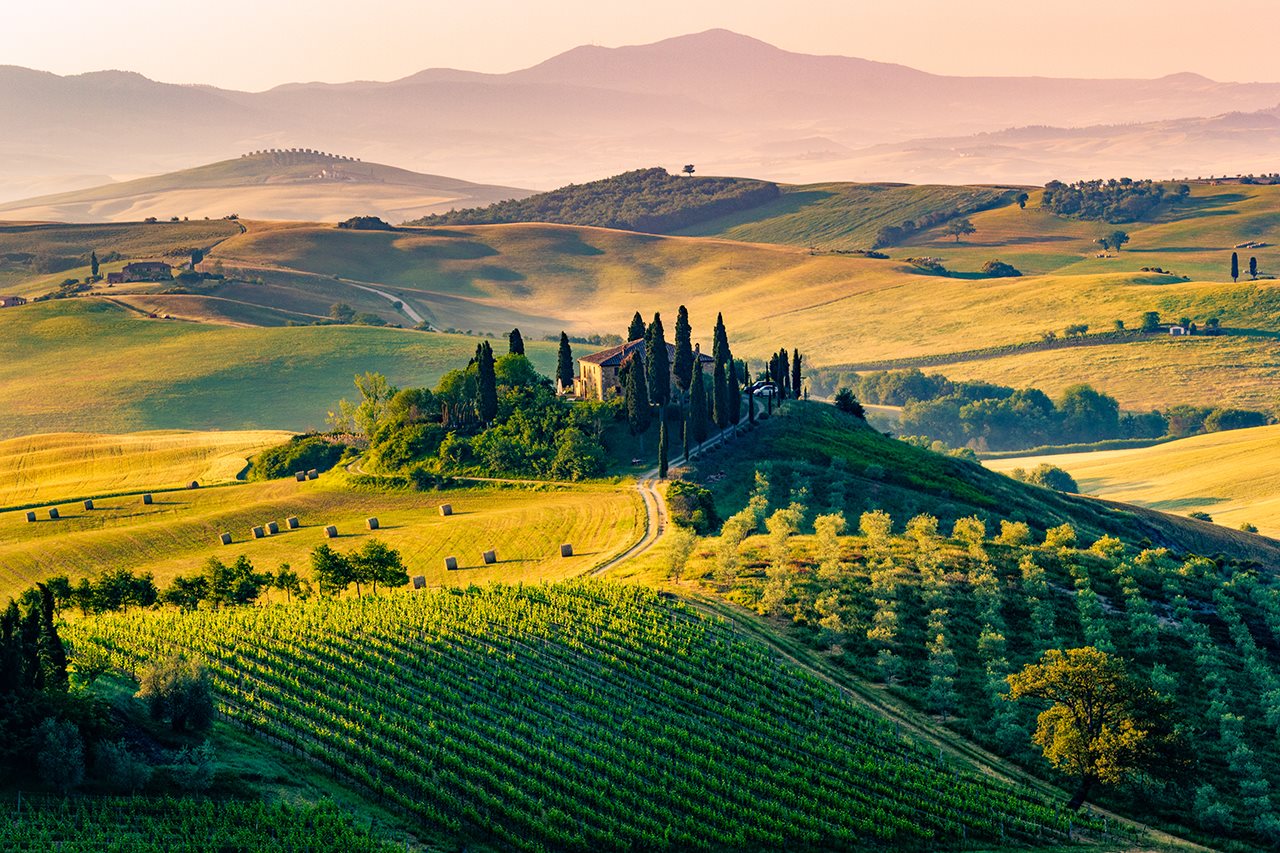 The green rolling hills of Val D'orcia, Italy