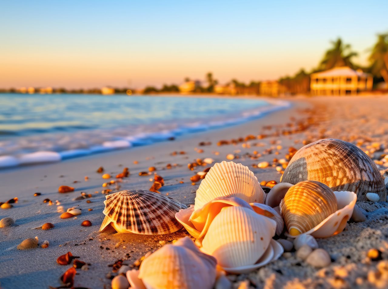 Close up of sea shells on Bowman Beach