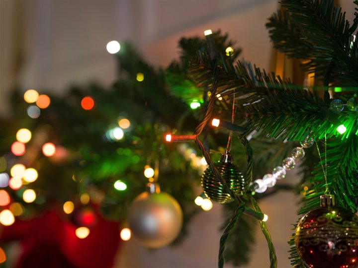 Govee LED lights on a Christmas tree.